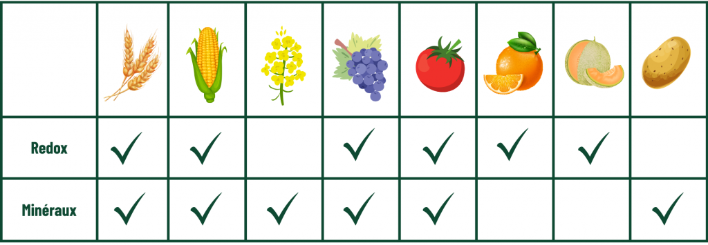 Paramètres disponibles par cultures pour les mesures Nutriscope